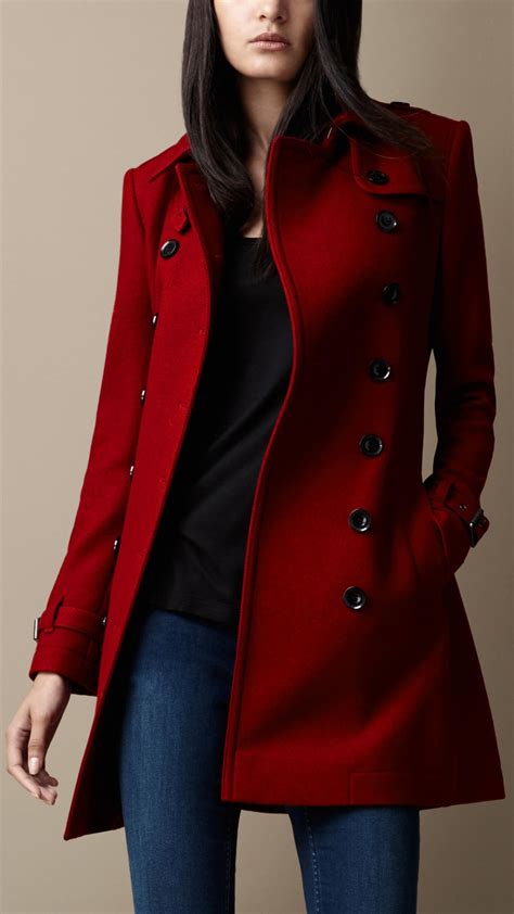 burberry red coat wool